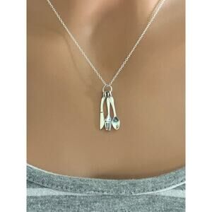 Sterling Silver Cutlery Necklace, Silver Spoon, Fork and Knife Necklace